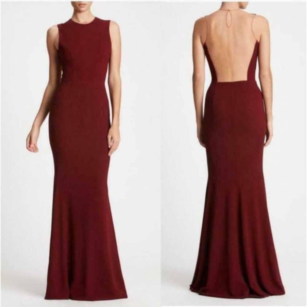 Dress the Population Eve Burgundy Red Crepe Maxi Formal Dress Medium Mermaid